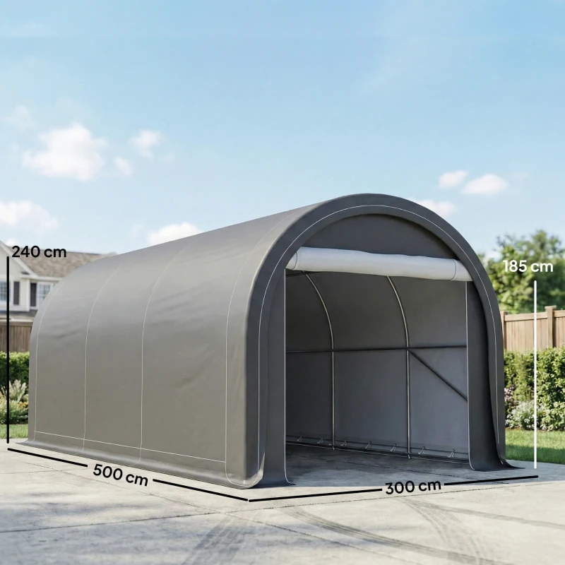 Outsunny Tendone da Giardino per Auto e Attrezzi con Ingresso a Cerniera, Picchetti e Funi, 500x300x240 cm