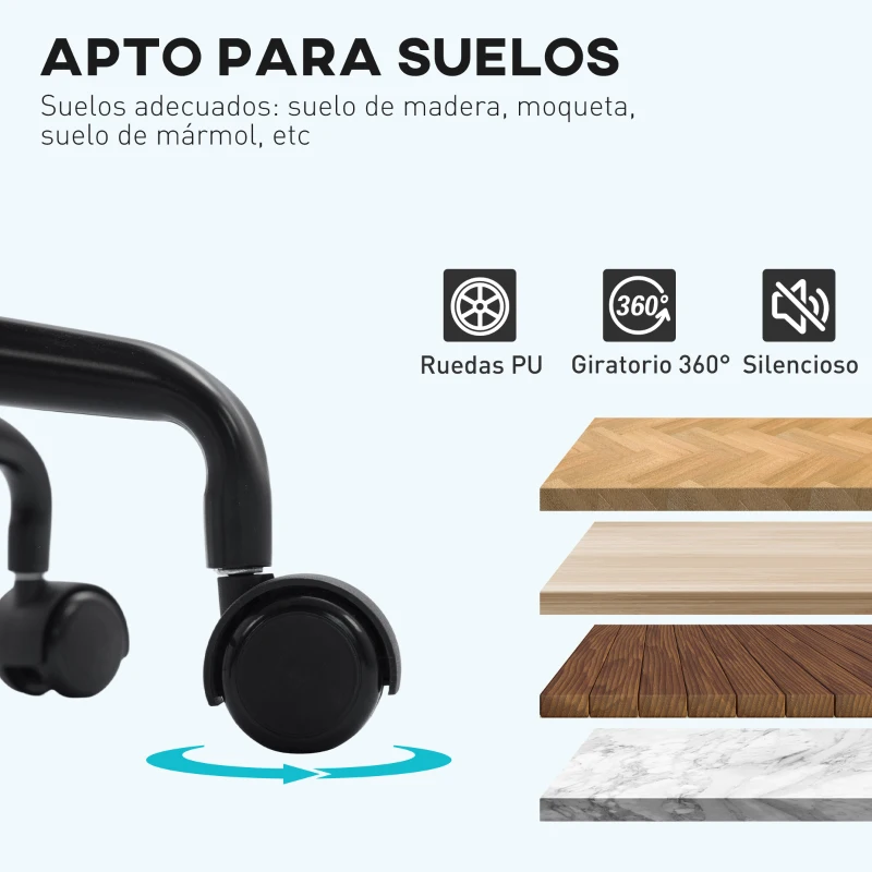 HOMCOM Silla de Escritorio sin Brazos Giratoria con Respaldo Curvado Asiento Forma U Altura Ajustable Basculante Blanco