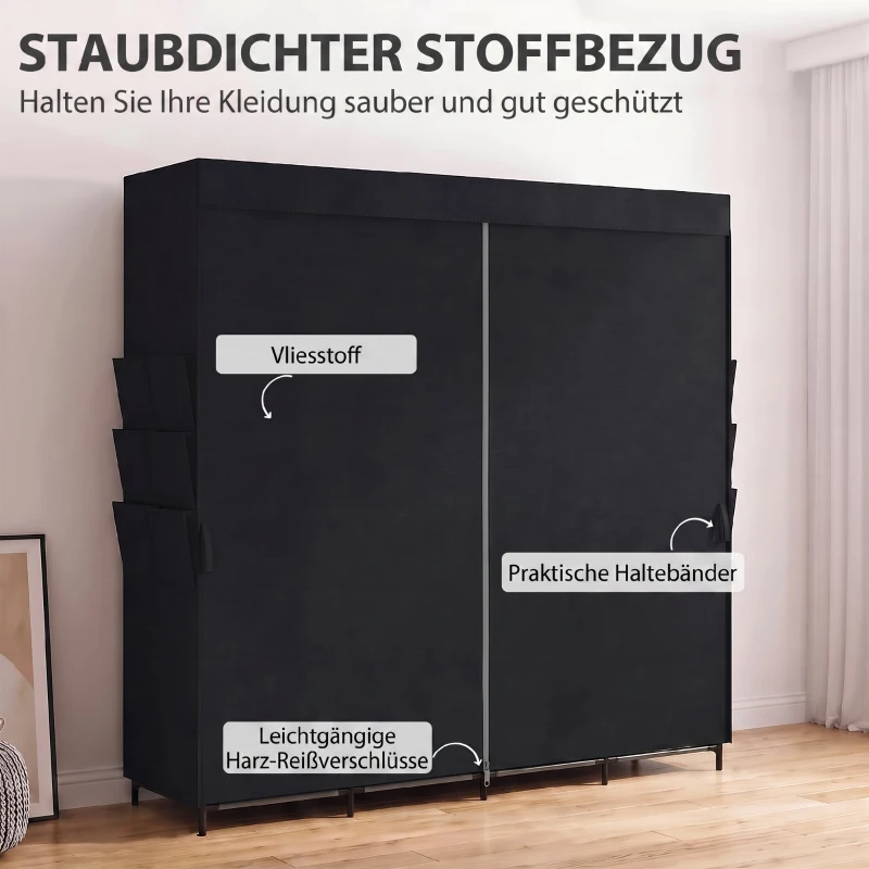 HOMCOM Stoffen kledingkast, stofdicht en draagbaar, 5 kledingroedes, 170 x 45 x 167 cm, zwart