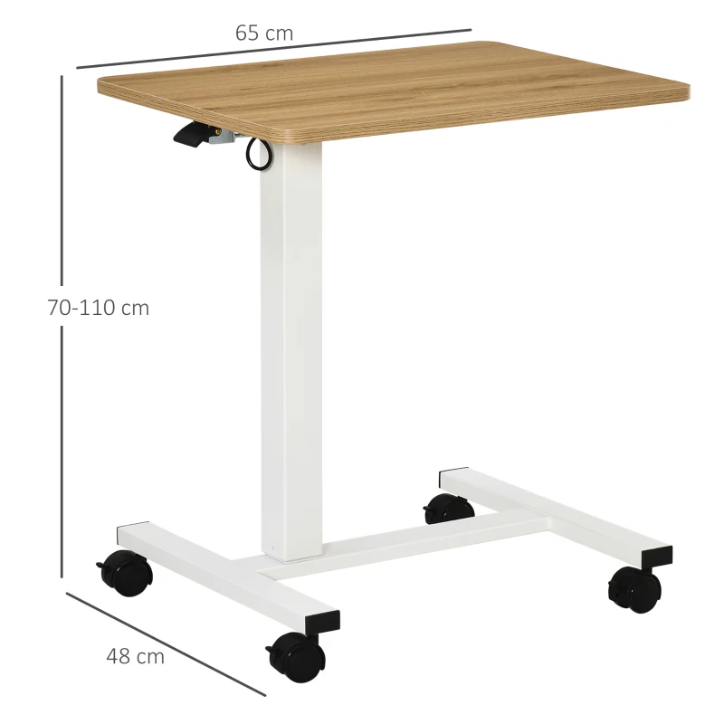 HOMCOM Sta-Bureau Verstelbaar met 4 Wielen C-Vorm 65 cm x 48 cm x 70-110 cm Naturel + Wit(m-3)