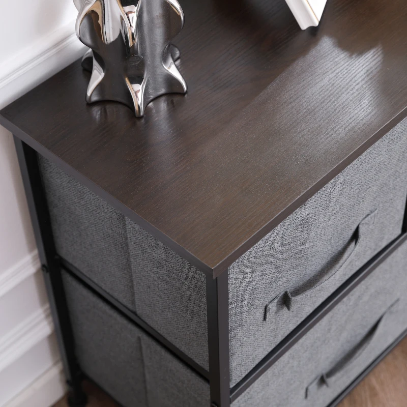 HOMCOM Commode meuble de rangement 100 x 30 x 54 cm 5 tiroirs non-tissés gris foncé structure acier noir aspect bois