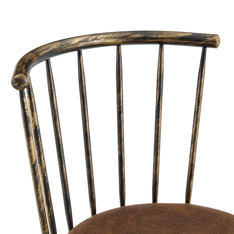 Tabouret de bar style Windsor en métal, assise ronde rembourrée, 39x39x96 cm, Marron