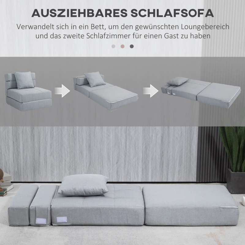 HOMCOM Relaxstoel Ligstoel Stoel met bedfunctie, incl. 1 kussen, 70 cm x 70 cm x 61 cm, Lichtgrijs(m-4)