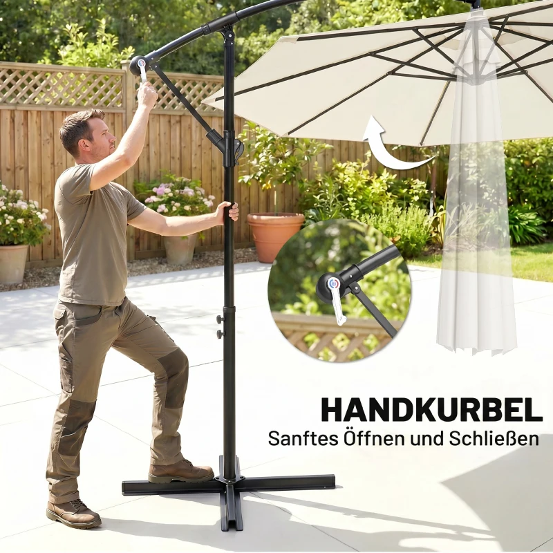 Outsunny Parasol afneembare zwevende parasol zwengelparasol met handkruk crème