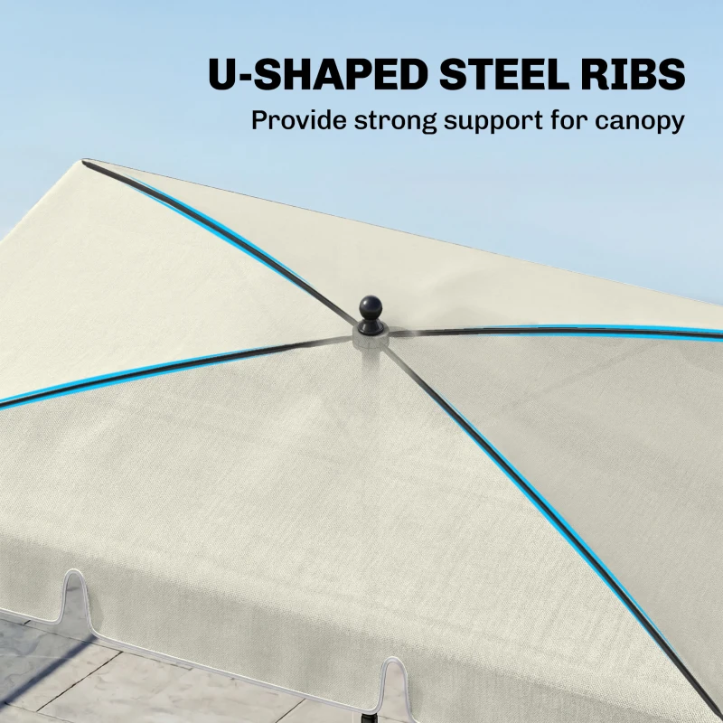 Outsunny 2 x 1.3m Garden Parasol Umbrella, Outdoor Market Table Umbrella with Ruffles & Aluminium Pole, Rectangular Tilting Parasol Sun Shade Canopy, Cream White