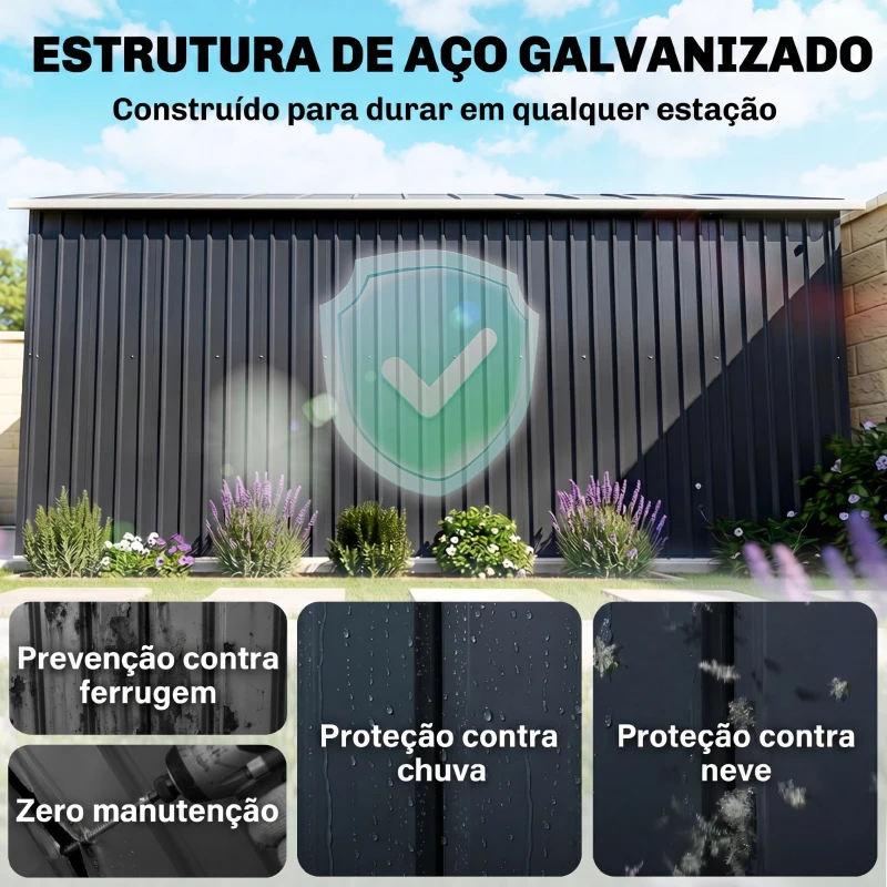 Outsunny Abrigo de Jardim Metálico para Armazenamento de Ferramentas com Base de Reforço Incluída e 4 Janelas 277x322x192 cm Cinza Escuro
