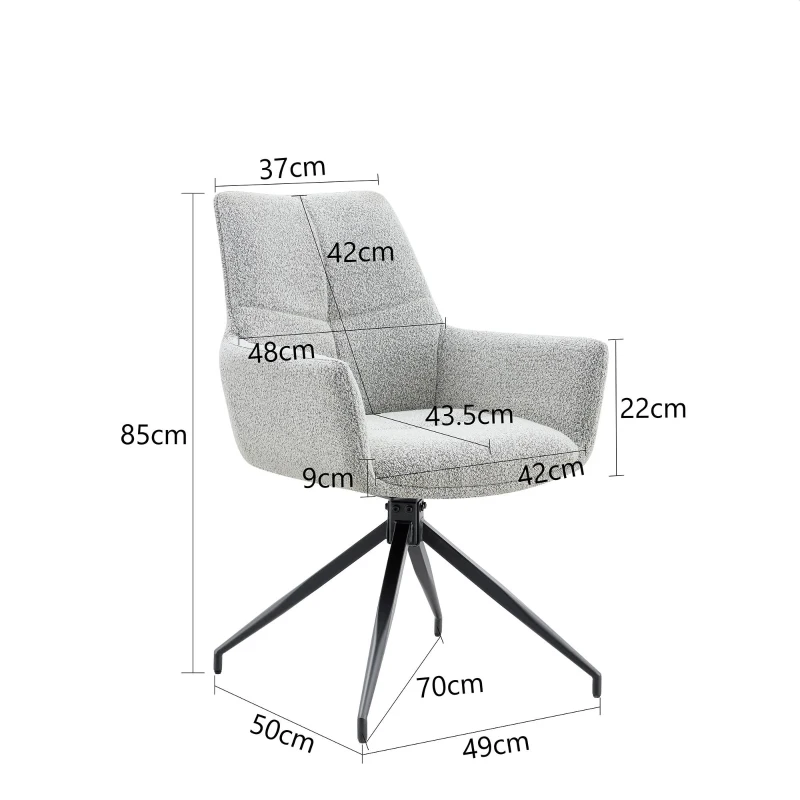 Fauteuil pivotant 360° rembourré, piètement métal laqué stable, patins antidérapants, 48x50x85 cm, Gris clair