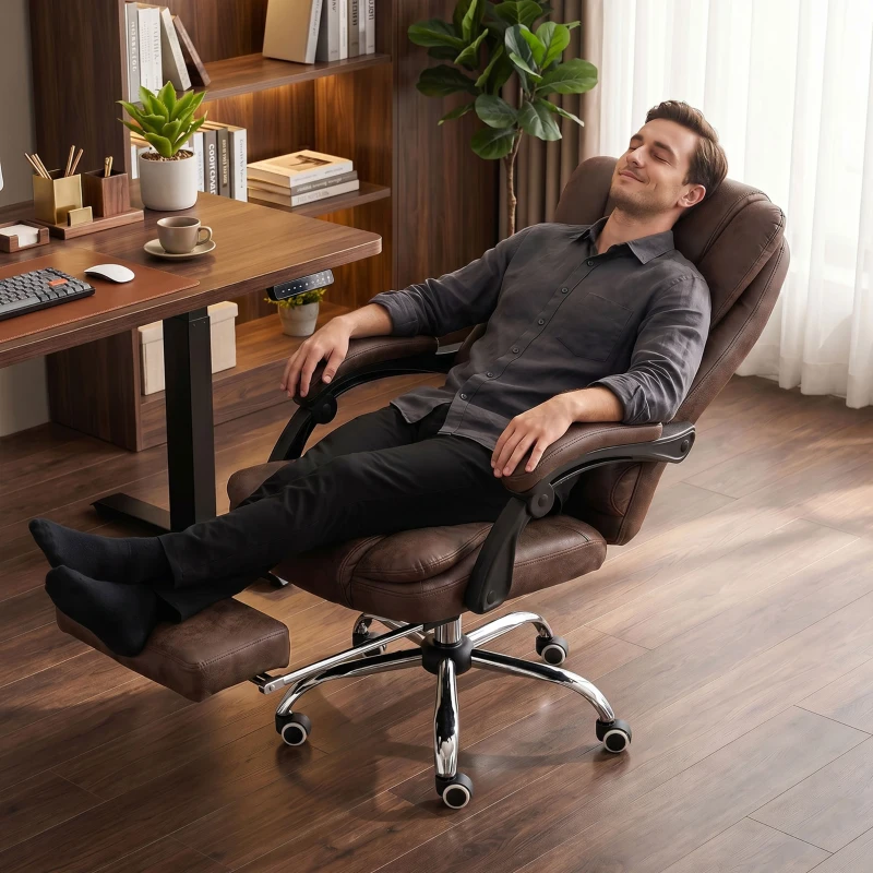 Vinsetto Massagebureaustoel met Lig- & Verwarmingsfunctie, Draaibaar, Ergonomisch, tot 120 kg, Bruin(m-4)