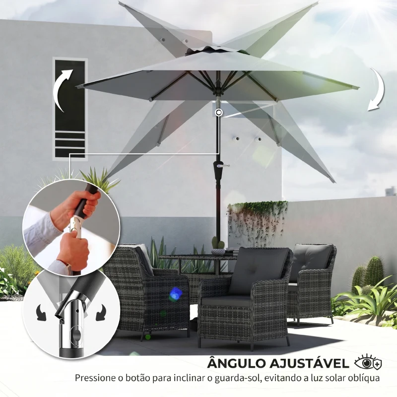 Outsunny Chapéu de Sol de Jardim Ø230x216 cm com Teto Ajustável Abertura Manual Impermeável para Pátio Piscina Praia Cinzento