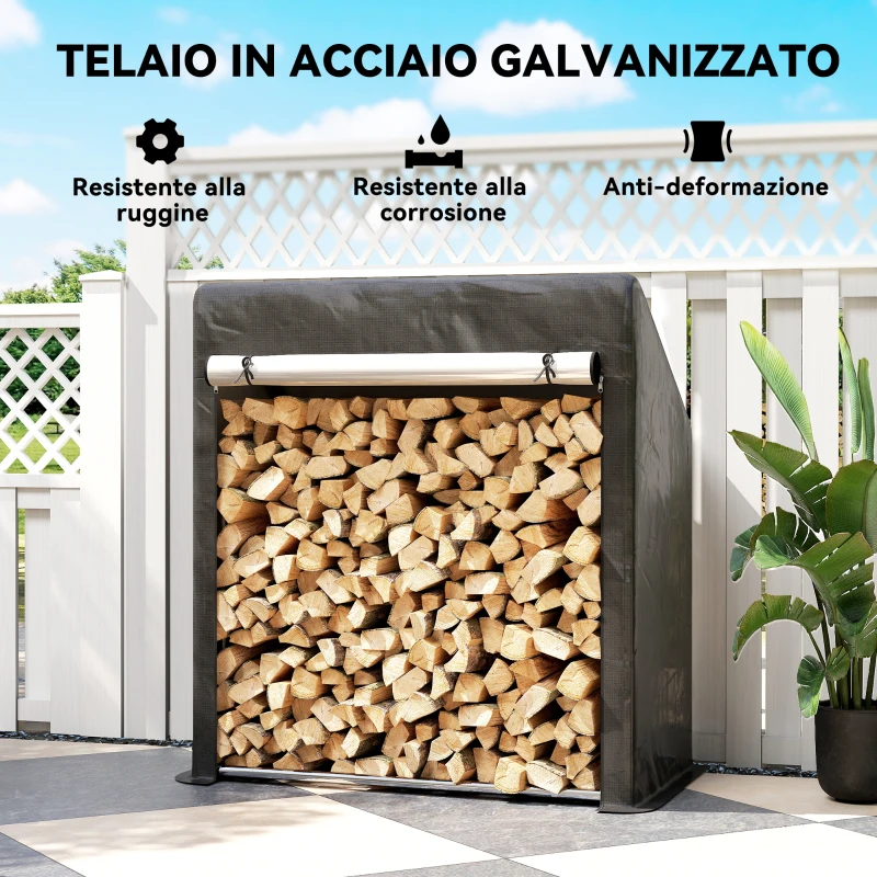 Outsunny Portalegna da Esterno in Acciaio Rinforzato con Copertura Impermeabile, 100x60x110 cm, Nero