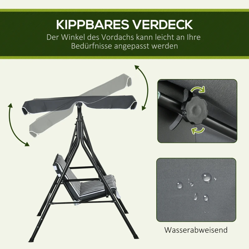 Outsunny Hollywoodschommel, tuinschommel, 3-zits schommelbank met dak, staal, 172 x 110 x 153 cm, Grijs+Wit