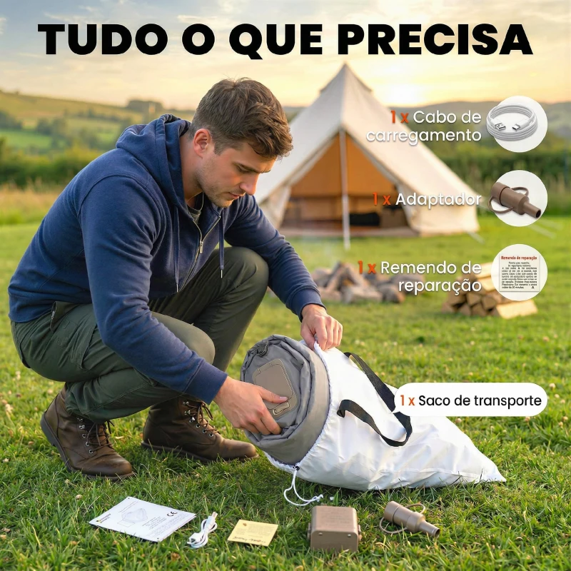 Outsunny Colchão Insuflável Individual Dobrável com Bomba, Enchimento em 3 Minutos, Esvaziamento em 2 Minutos, Bolsa, Suporta até 200 kg, 190x97x39 cm, Cinzento