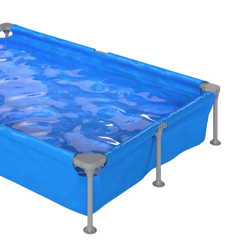Outsunny Metal Frame Swimming Pool, Rectangular Above Ground Frame Pool with Repair Patch, 229 x 160 x 43 cm, Blue