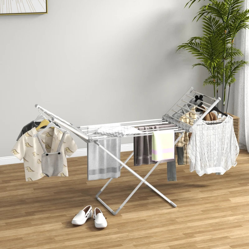 HOMCOM Séchoir à linge étendoir à linge 2 ailes latérales extensibles cadre en alliage d'aluminium 144 x 53 x 91 cm