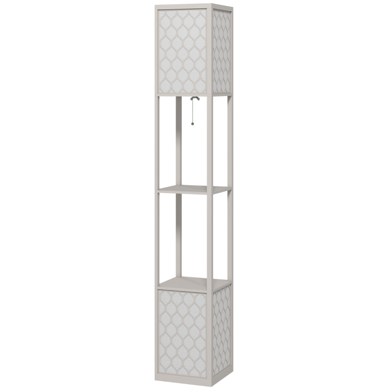 HOMCOM Vloerlamp in Modern Ontwerp, 2 Planken, Trekhaak Schakelaar, 26 cm x 26 cm x 156 cm, Zwart + Wit