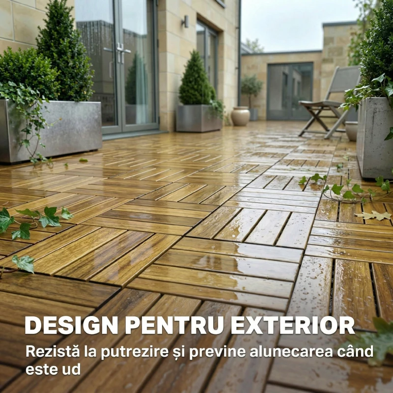 Outsunny Plăci de Pardoseală Exterioare, 10 Piese, 31x31 cm, Culoare Naturală