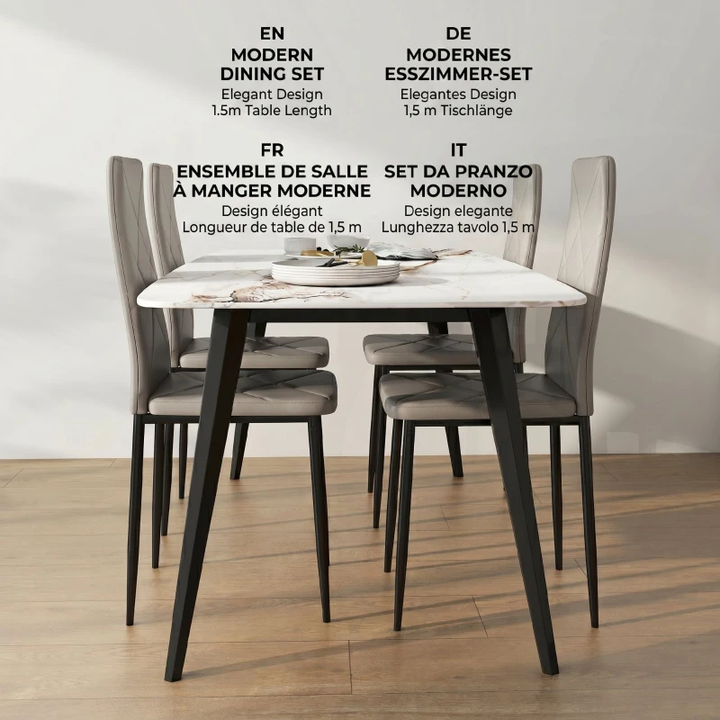 HOMCOM Set de 4 Scaune de Dining cu Spătar Înalt din Imitație de Piele și Oțel, 41x50x97cm, Gri
