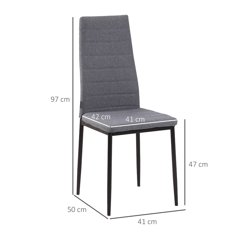 HOMCOM Conjunto de 4 Cadeiras de Sala de Jantar Estofadas em Linho e Pés de Metal para Cozinha Carga Máxima 120kg 41x50x97cm Cinza