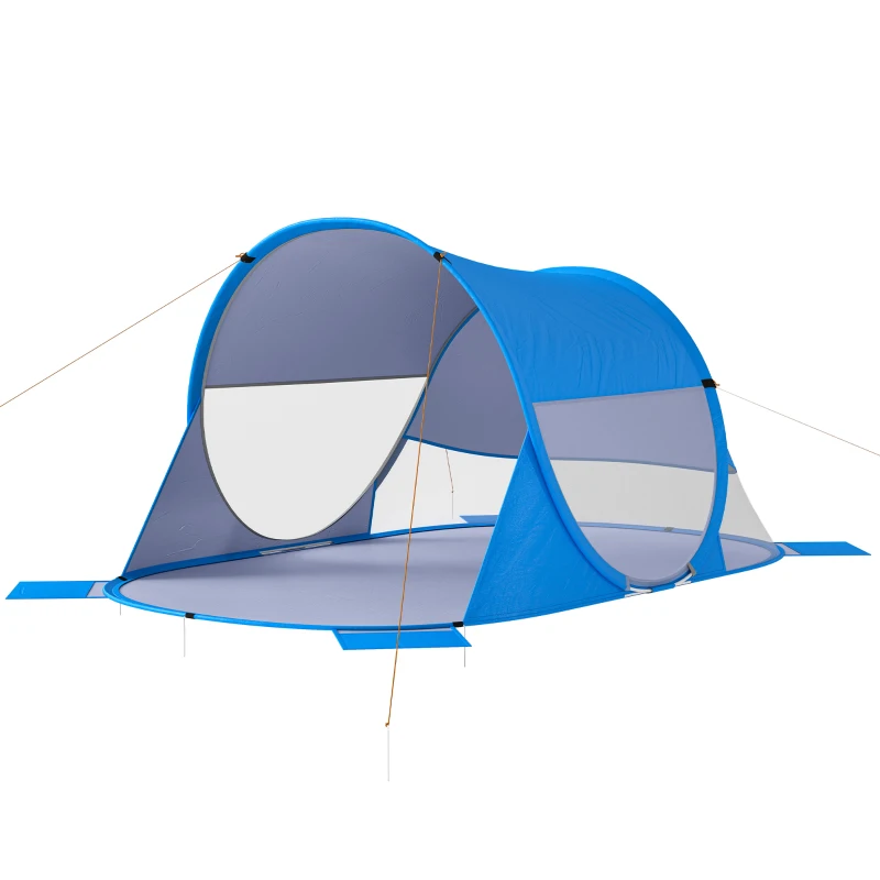Outsunny Abri de plage tente de plage pliable pop-up automatique instantané protection UV fenêtre arrière grand tapis de sol bleu ciel