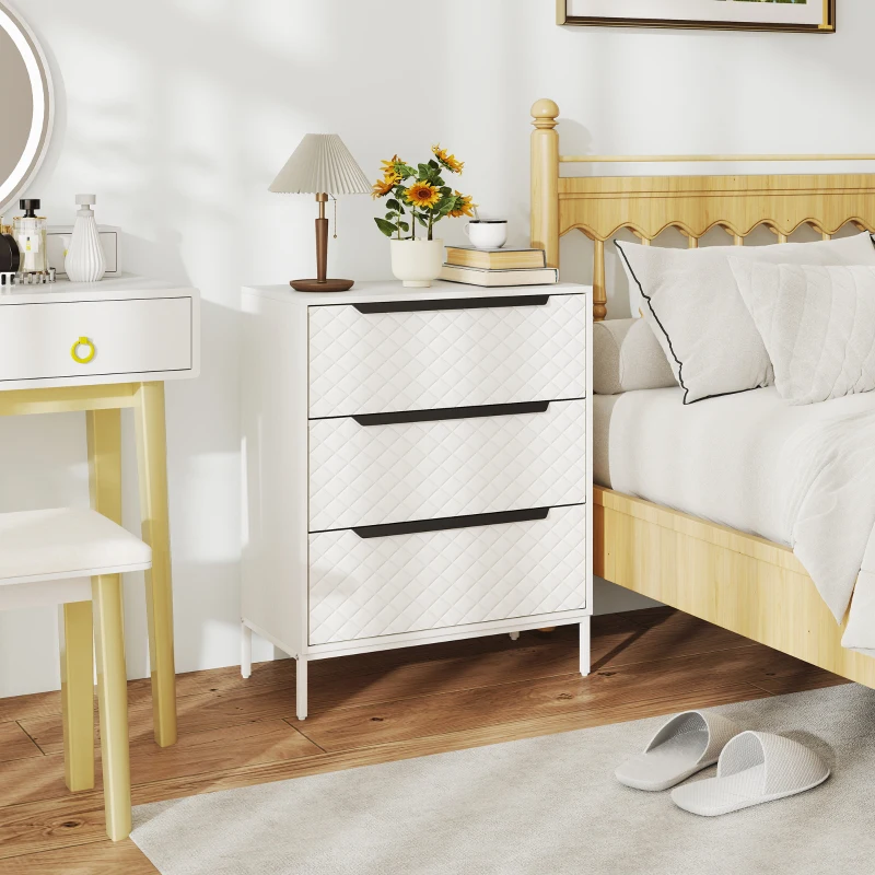 HOMCOM Chest of Drawers, Dresser with 3 Fabric Drawers and Aluminium Handles - White