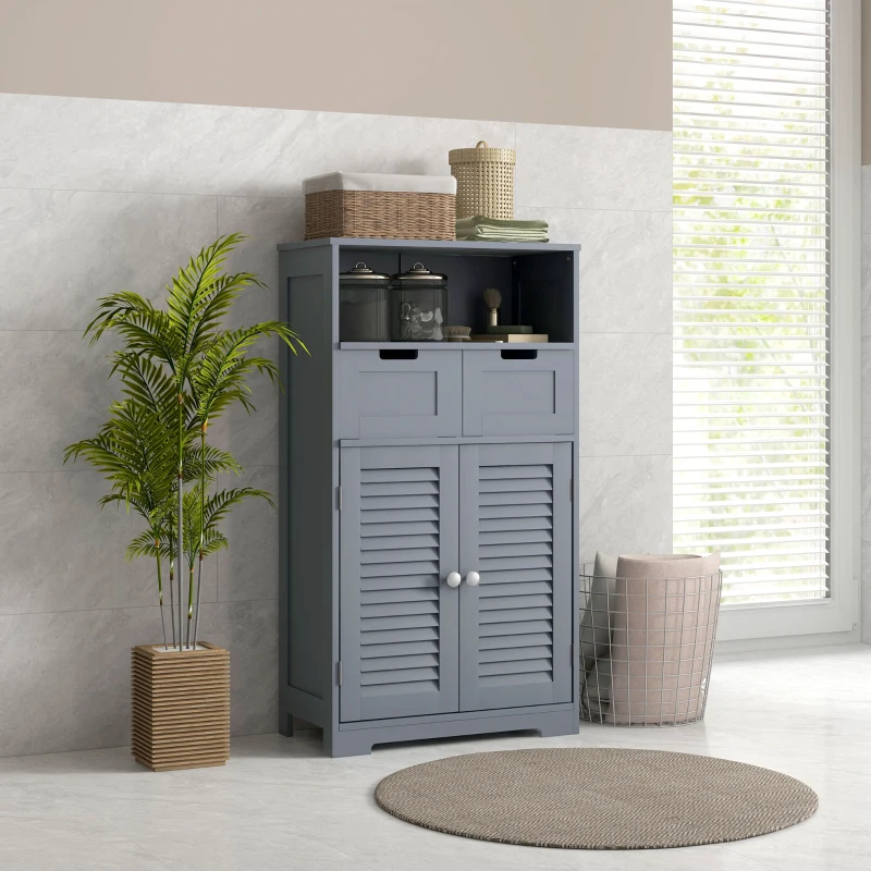 kleankin Three-Part Bathroom Storage Unit, with Shelf, Drawers & Cupboard - Grey