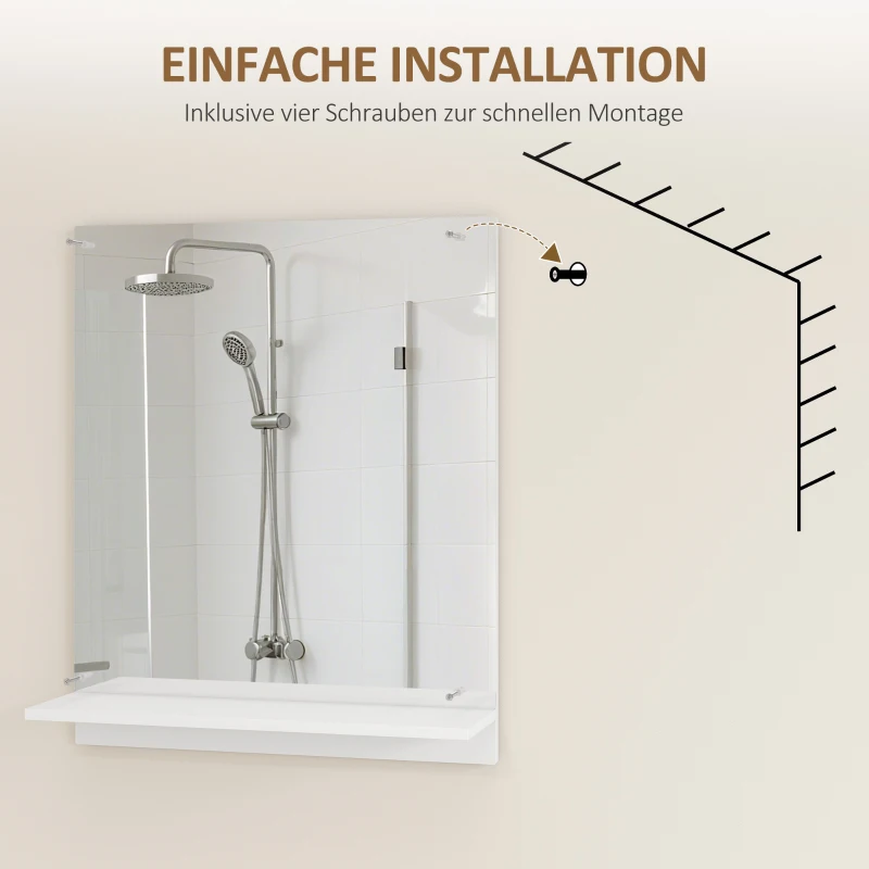 HOMCOM Badkamerspiegel 50 x 60 cm muurspiegel met plank, badkamerspiegel voor hal en gang, wit