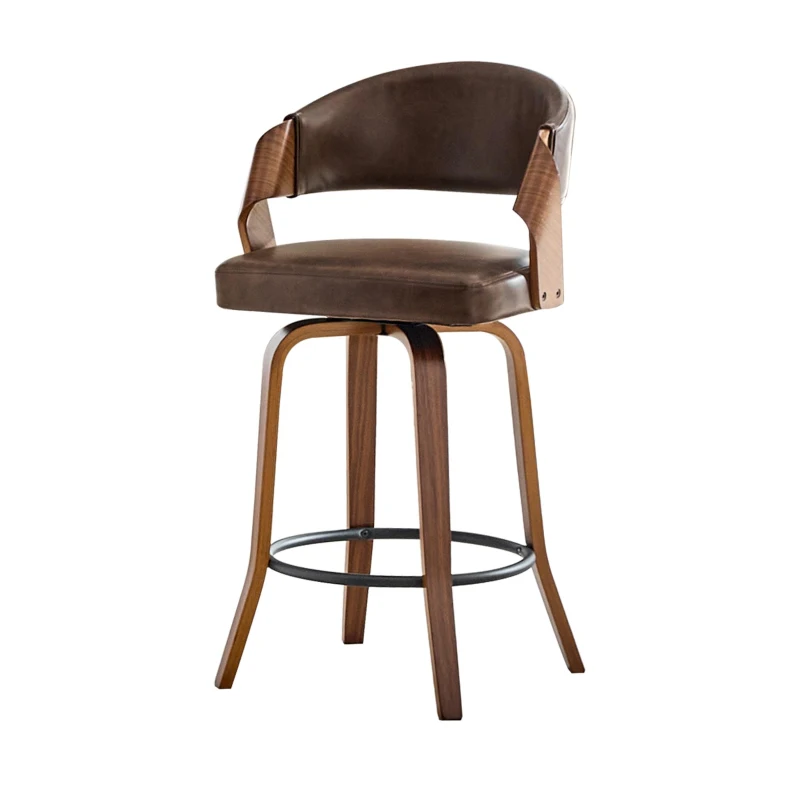 Lot de 2 tabourets de bar avec dossier, design rétro élégant, mousse haute densité et patins antidérapants, 51x42x95 cm, Marron