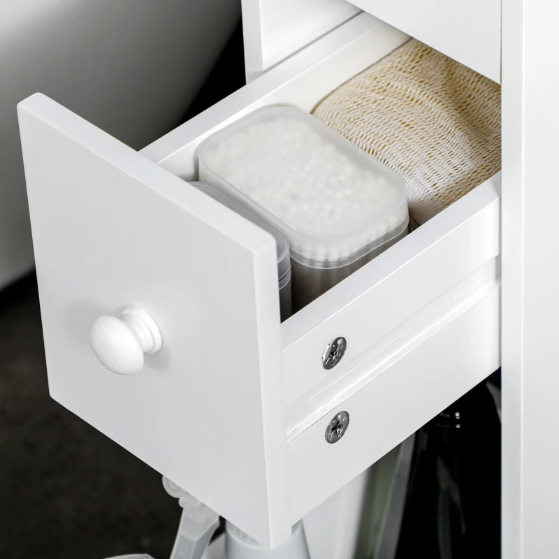 HOMCOM Badkamerkast op wielen, smal design, twee lades, vier wielen, wit, 16 x 49,5 x 66 cm(m-8)