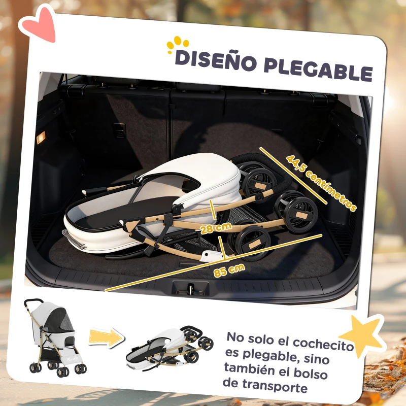 PawHut Carrito para Mascotas con 2 Puertas Ventana de Malla Cesta de Almacenamiento Cuerda de Seguridad 80x44,5x97 cm Gris Claro