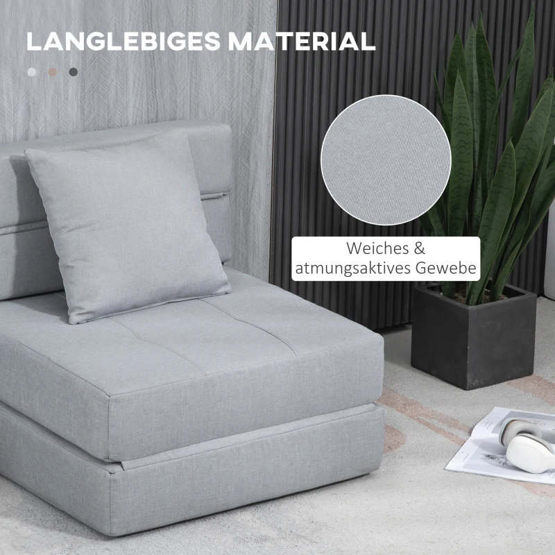 HOMCOM Relaxstoel Ligstoel Stoel met bedfunctie, incl. 1 kussen, 70 cm x 70 cm x 61 cm, Lichtgrijs(m-5)