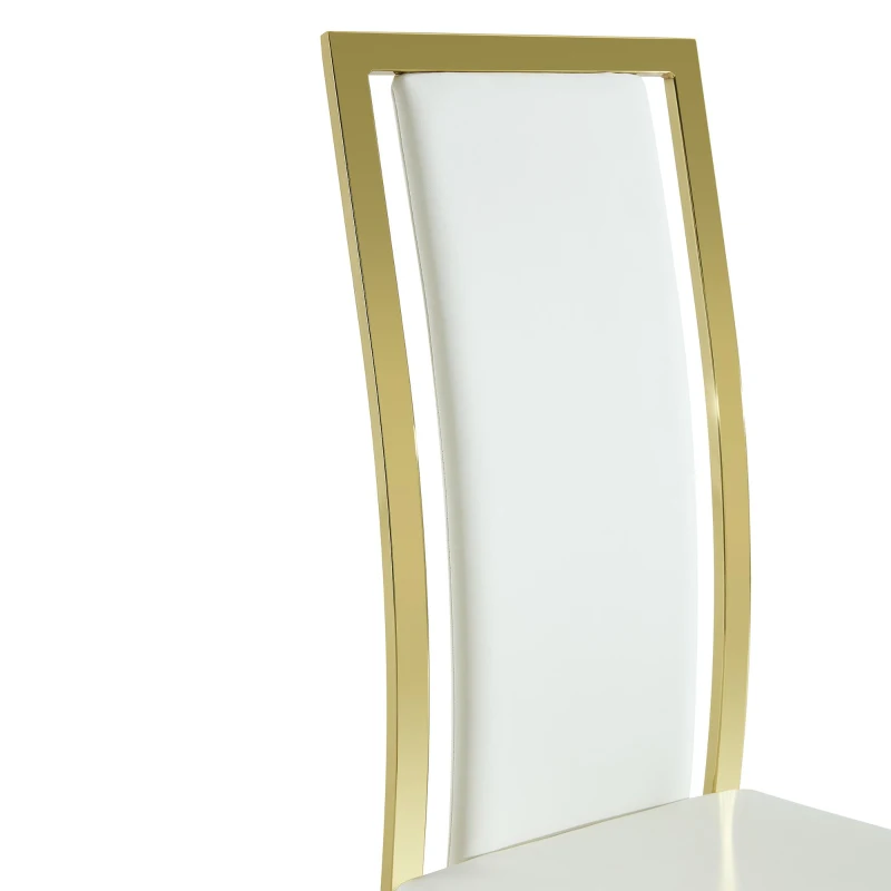 Chaise de salle à manger minimaliste européenne, bordure dorée 3D et dossier haut ergonomique, 44x42.7x109 cm, Blanc+Doré