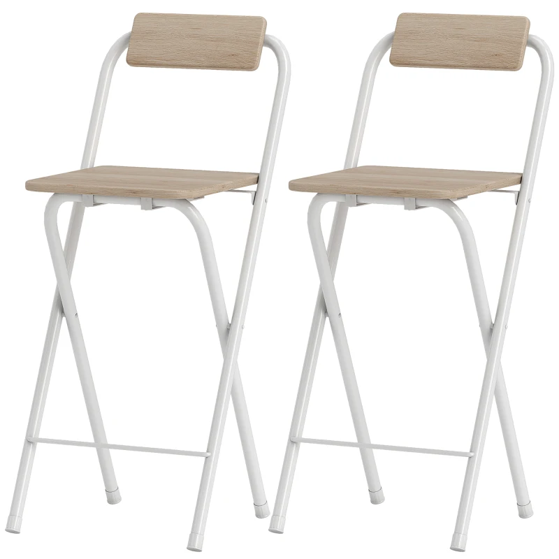 HOMCOM Set 2 Scaune de Bar Pliabile cu Suport pentru Picioare, din Lemn și Oțel, 37 x 45 x 87 cm, Lemn