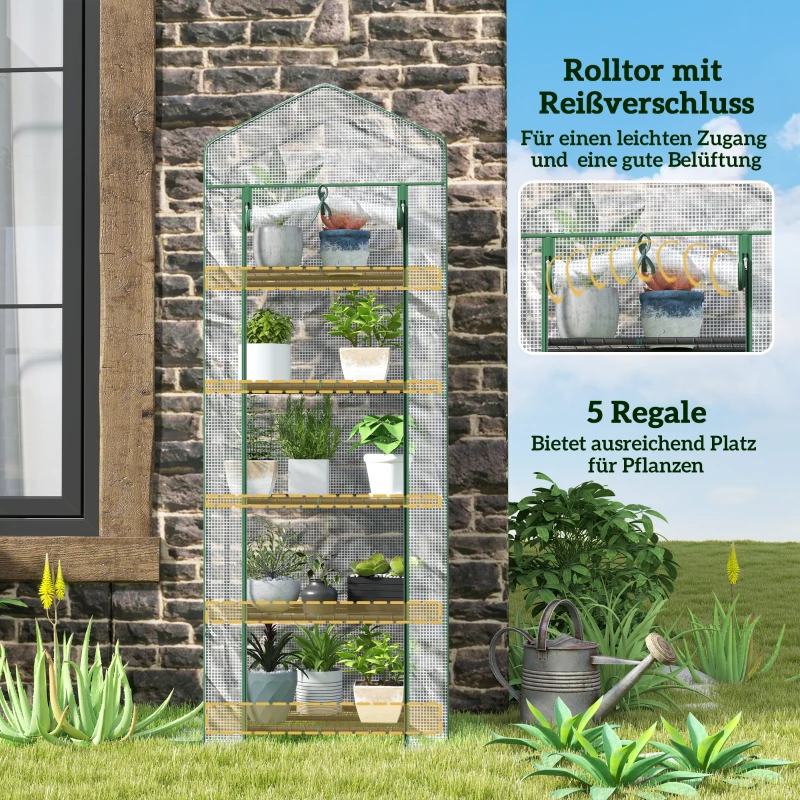 Outsunny Mini-kas voor Bloemen of Groenten, Staal, Plastic, 69L x 49B x 193H cm, Wit(m-5)