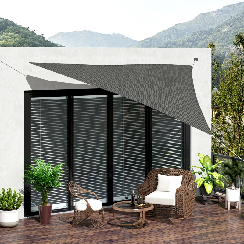 Outsunny Tenda da Sole Triangolare Anti-UV e Traspirante con Ganci a D, in HDPE, 5x5x5 m, Bianca e Blu