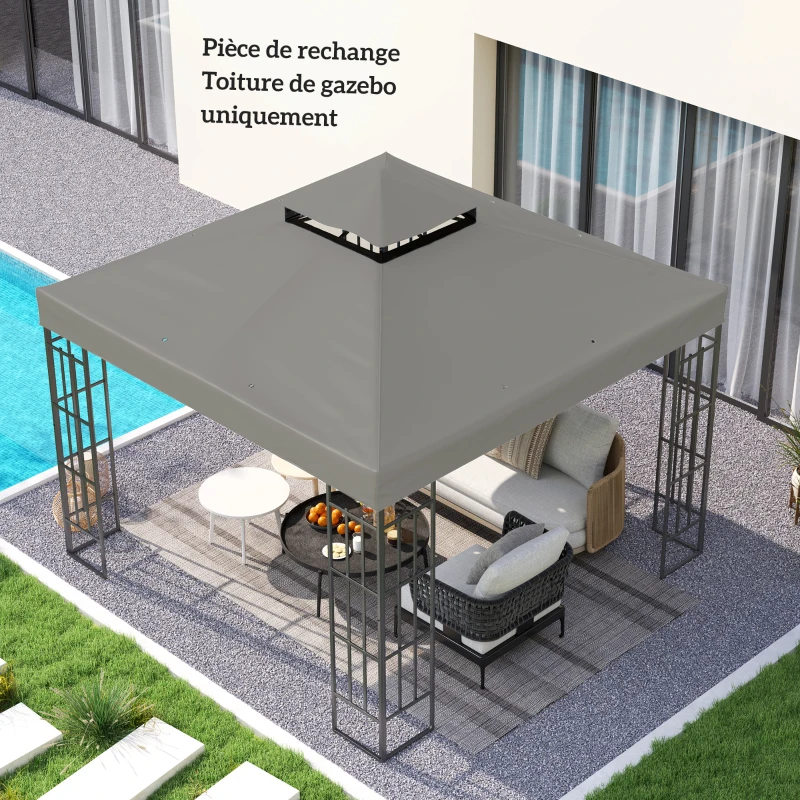 Outsunny Toile pour tonnelle 3 x 3 m toile de rechange pour tonnelle à 2 niveaux protection UPF30+ trous de drainage gris