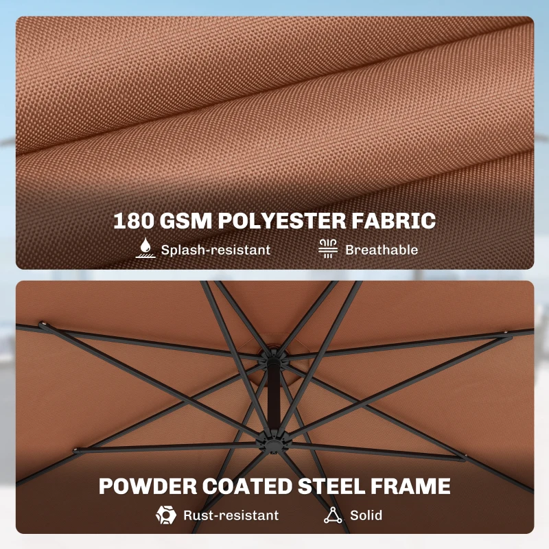 Outsunny 3 m Overhanging Cantilever Parasol, with Cross Base - Coffee