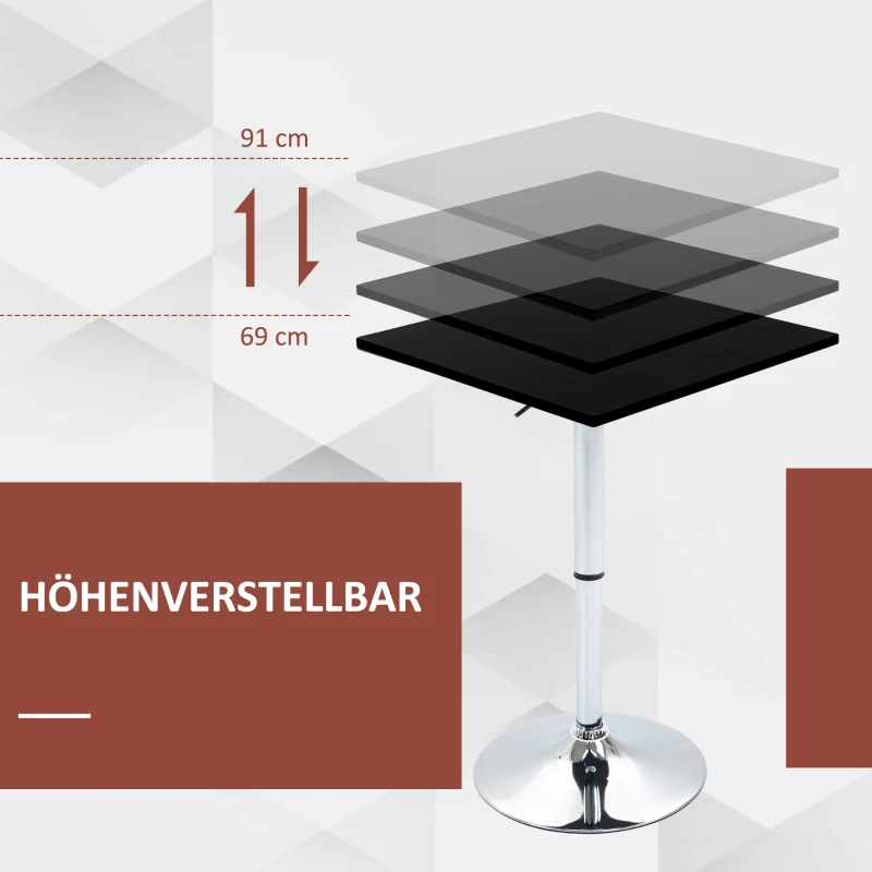 HOMCOM In hoogte verstelbare bartafel, 360° draaibaar, krasbestendige voeten, stabiele metalen basis, Zwart/Zilver