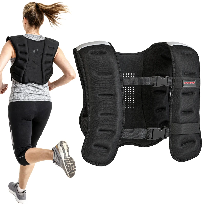 SPORTNOW Gilet lesté 8 kg veste lestée respirant avec sangles réglables et bandes réfléchissantes en sable de fer 43 x 33 cm noir