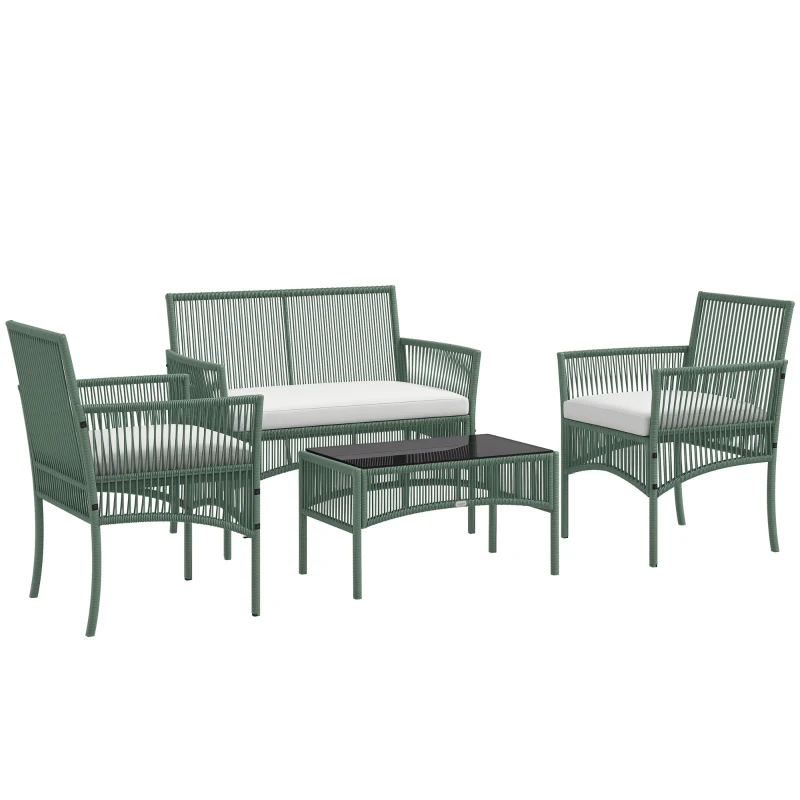 Outsunny Ensemble salon de jardin 4 pièces canapé 2 places 2 fauteuils 1 table basse plateau verre trempé