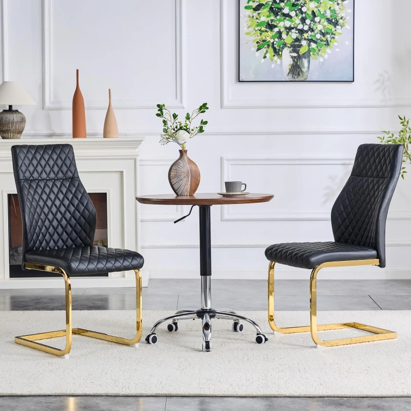 Chaise de salle à manger matelassée motif losange, dossier haut ergonomique, lot de 2, 43x63x100 cm, Noir+Or