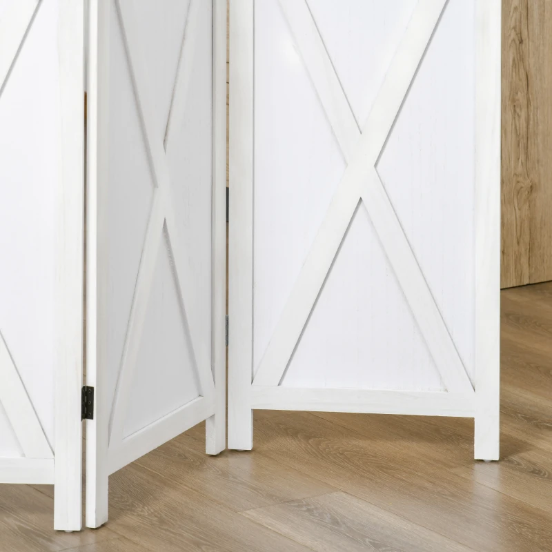 HOMCOM Paravent intérieur 4 Panneaux Style campagnard Chic - séparateur de pièce avec croisillons - Bois de Paulownia Blanc