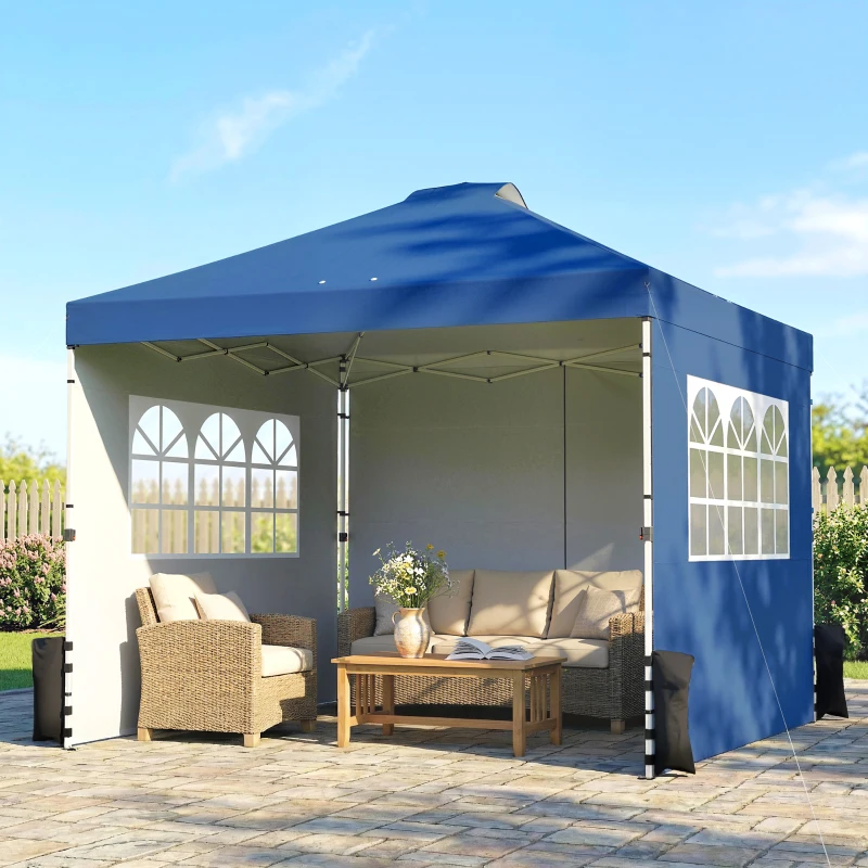 Outsunny Pop Up Gazebo Waterproof Height Adjustable Canopy with 3 Sidewalls Wheeled Bag for Parties 3 x 3 m Dark Blue