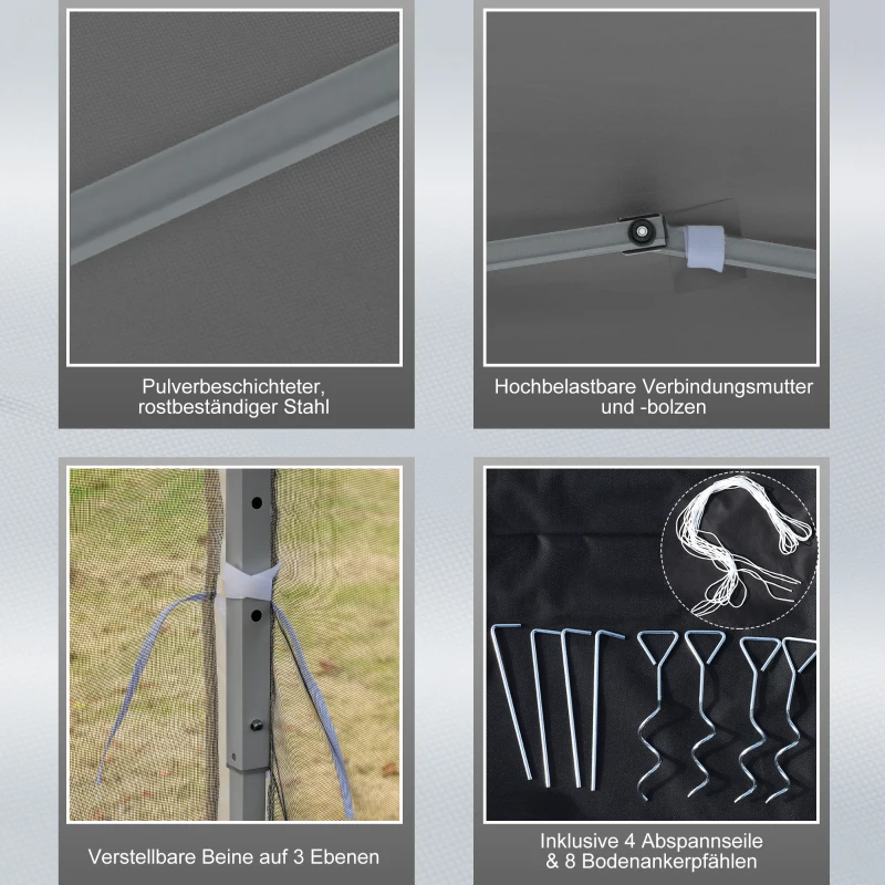 Outsunny vouwtent, 4 afneembare horren, waterafstotend dak, stalen frame, lichtgrijs, 3 x 3 m