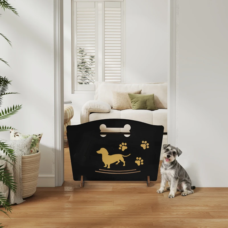 PawHut Wooden Dog Stopper, Dog Barrier with Support Feet, for Stair, Patio, Very Easy Setup, Black, 75 x 51 cm