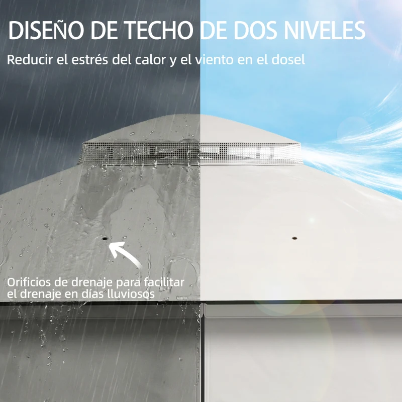 Outsunny Carpa para Jardín con Techo Doble Cenador con 4 Paredes y Mosquitera para Exterior Terraza 360x300x279 cm Gris Claro