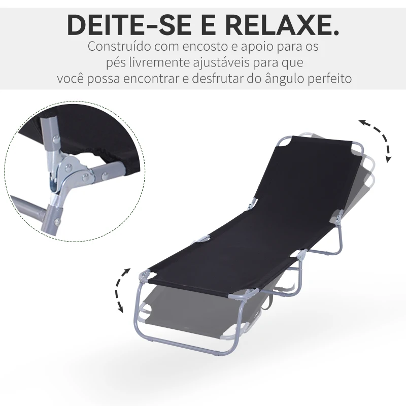 Outsunny Espreguiçadeira de Jardim Exterior Dobrável com Encosto Ajustável em 5 Posições Suporta Até 120 kg para Terraço 187x55x24 cm Preto