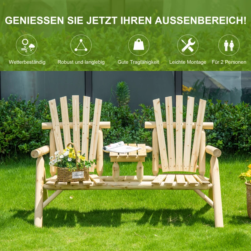 Outsunny Tuinbankcombinatie voor 2 personen, met geïntegreerde tafel, natuurlijk hout, 157 x 88 x 103 cm