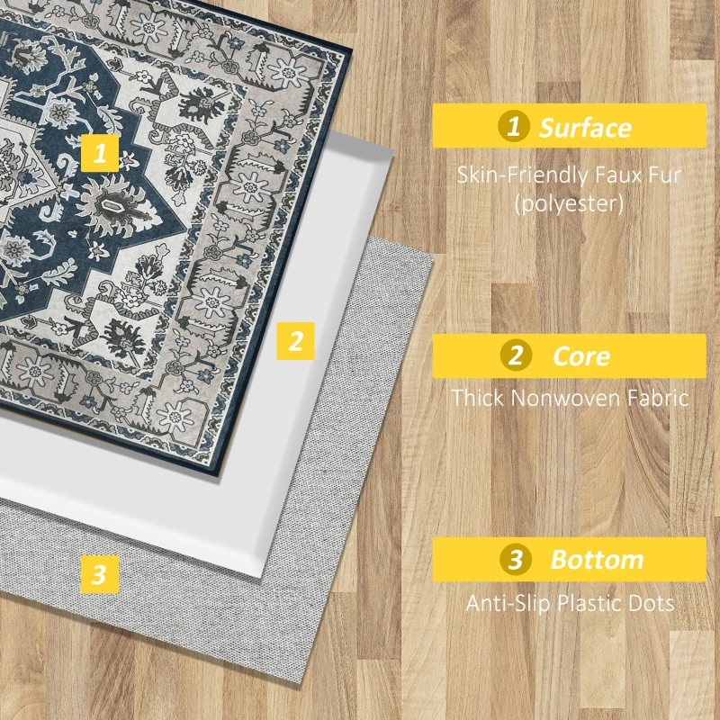 HOMCOM Vintage Area Rugs, Large Carpet for Living Room, Bedroom, Dining Room, 80 x 150 cm, Grey
