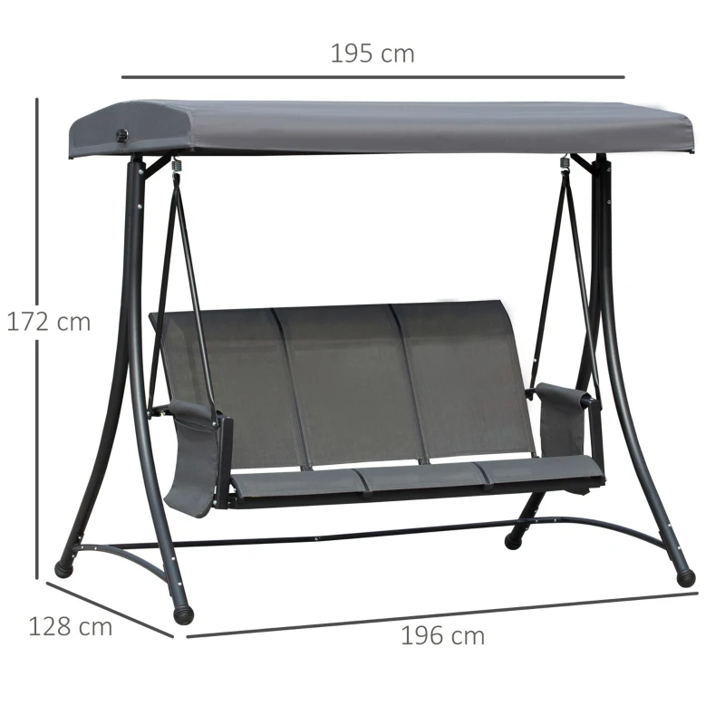 Outsunny 3-personen tuinschommelbank aluminium met zonnedak, grijs