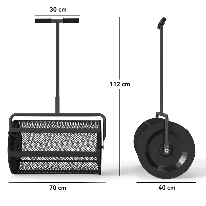 Outsunny Compostverspreider 75L 61x40cm voor Gazon en Tuin met T-Handgreep Metaal Zwart